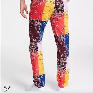 Men's Straight-Fit Colorblocked Bandana-Print Patchwork Pants Size 32x 31 1/2”